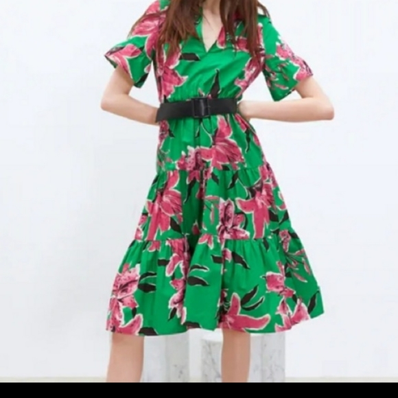 ✨2xHP✨Zara Floral Belted V-neck midi dress - Picture 11 of 14